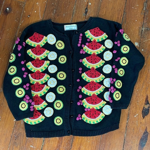 Marisa Christina Other - Marisa Christina Kids Cotton Fruit Beaded Appliqué Black Sweater size Medium
